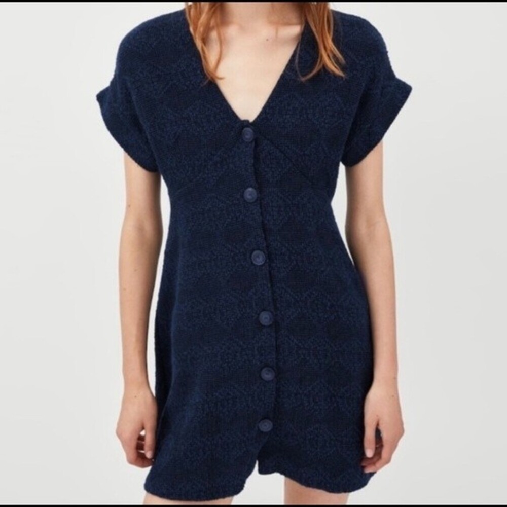 Zara trf Collection- Black and Blue Tweed Button Down Mini Dress- Size X-Small